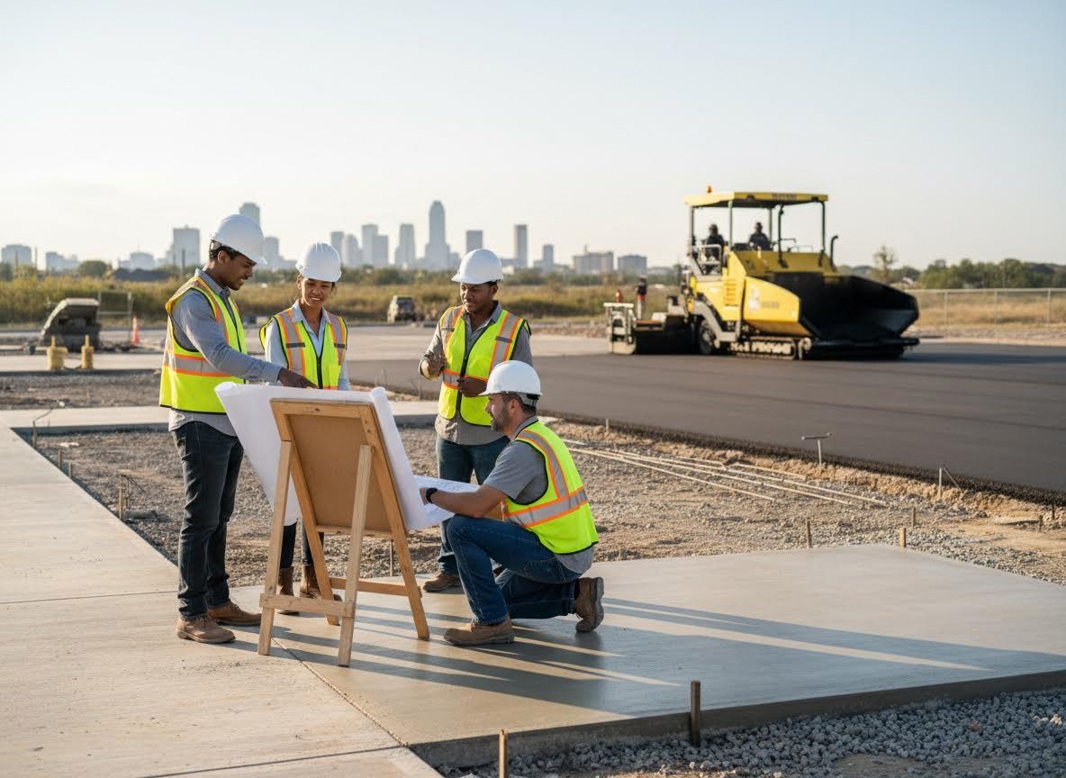 Construction Team Reviewing Blueprints on Site