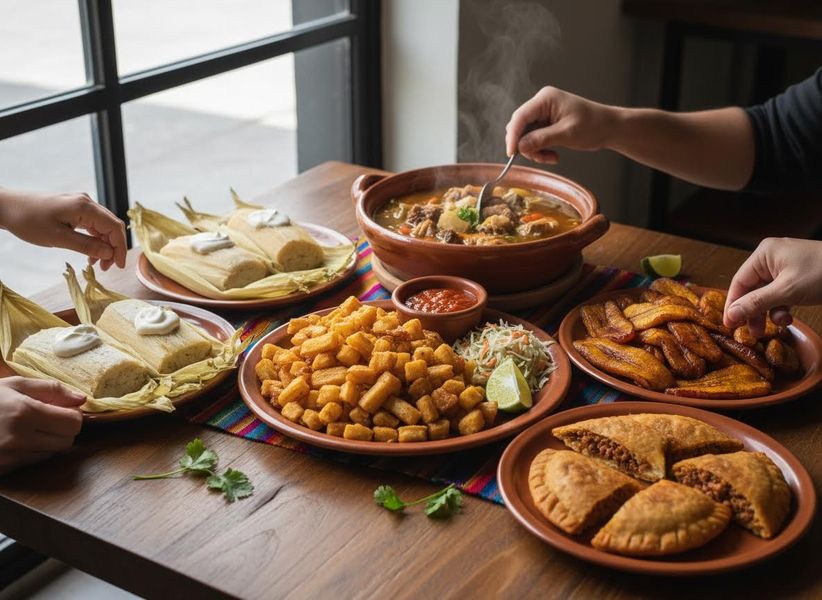 Authentic Latin American Feast on a Wooden Table