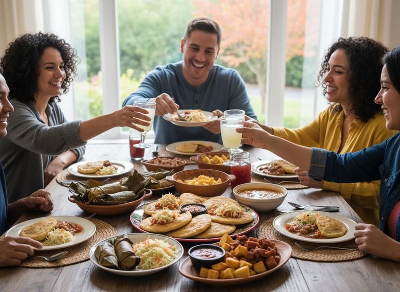 Friends and family enjoying a festive meal