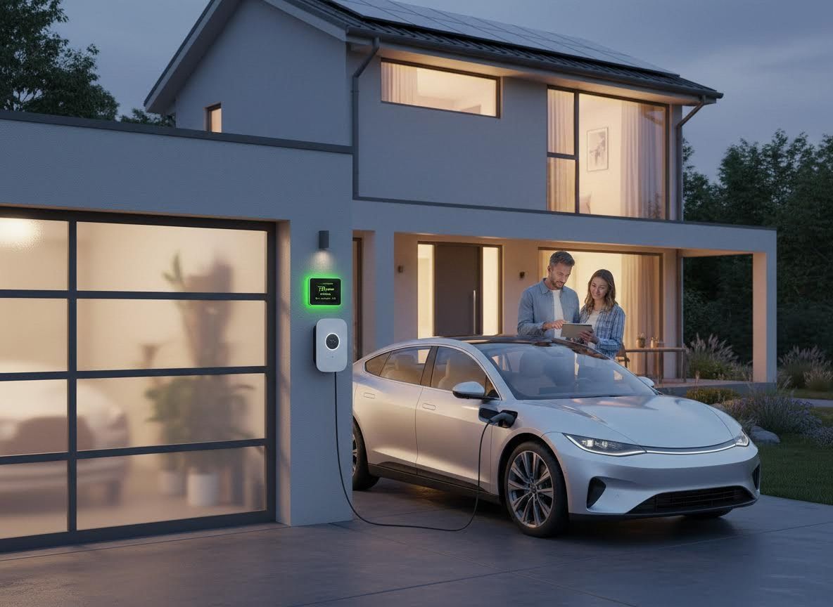 Electric Vehicle Charging at Modern Home with Solar
