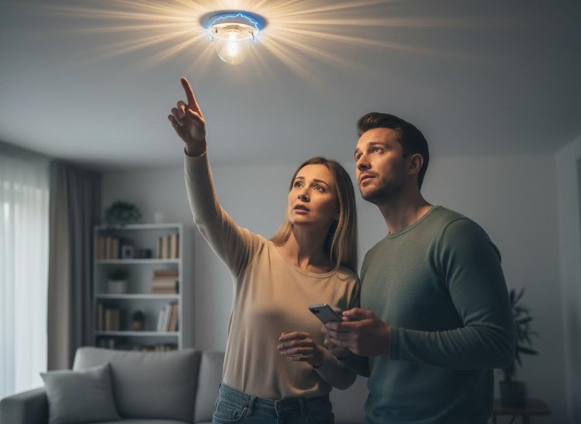 Couple Interacting with Smart Ceiling Light