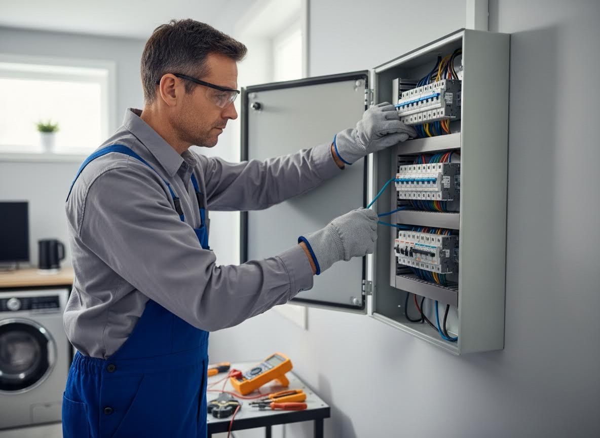 Electrician Installing Circuit Breakers