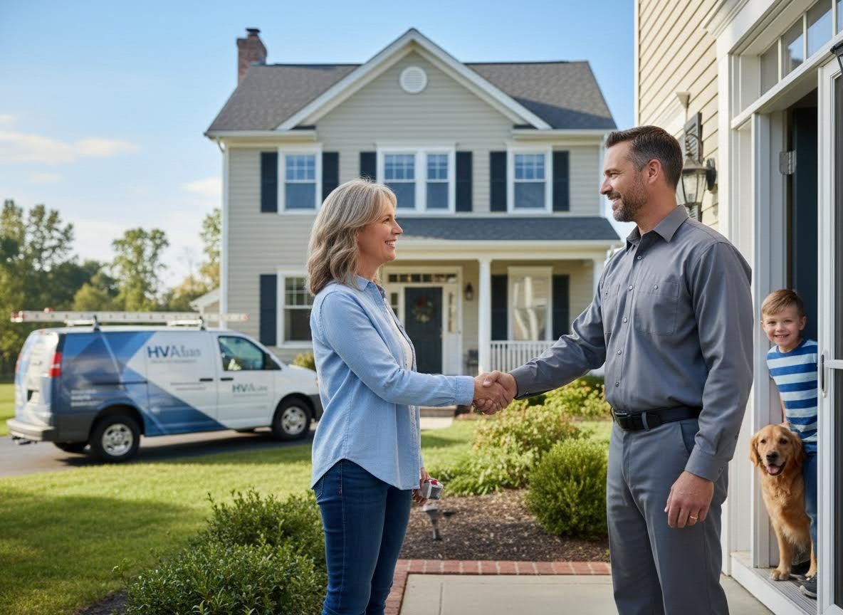 Homeowner shaking hands with a service technician