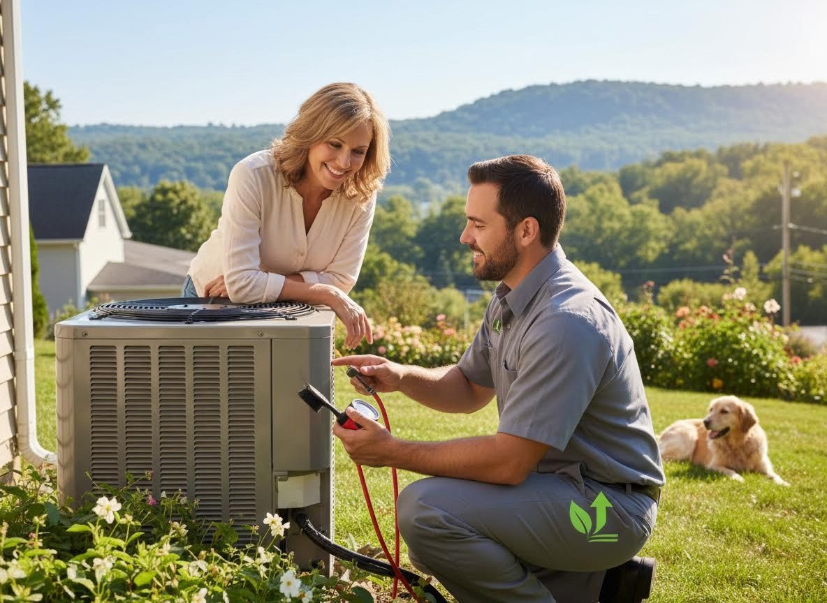HVAC Technician Explaining AC Unit to Homeowner