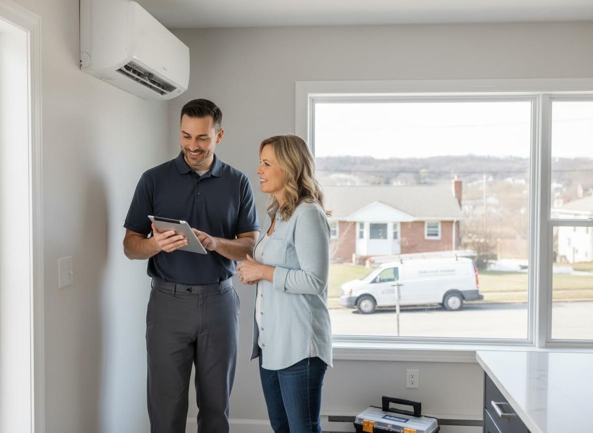 HVAC Technician Discussing Mini-Split AC with Homeowner