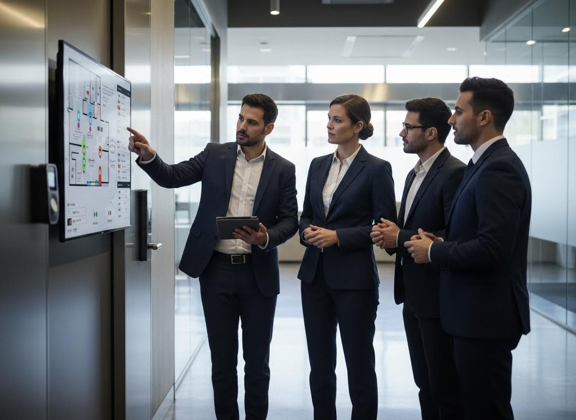 Business Professionals Reviewing Digital Floor Plans