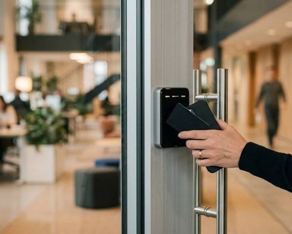 person swiping access control card