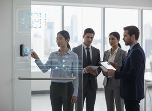 Business Professionals Using Access Control and Data Management