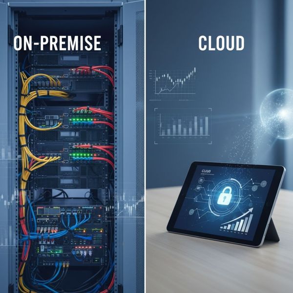 Split image contrasting on-premise and cloud security solutions Split image contrasting on-premise and cloud security solutions