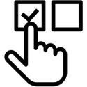 a finger selecting a box icon