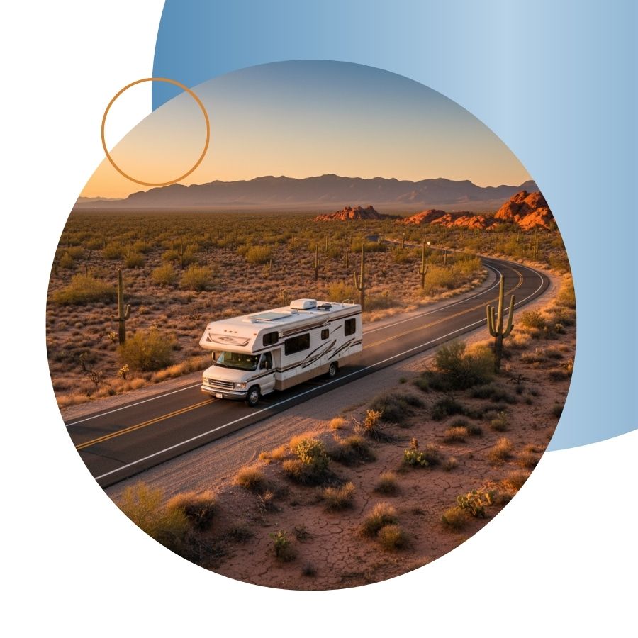 RV driving in desert area RV driving in desert area