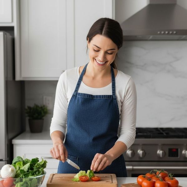 Woman preparing a healthy meal in her kitchen
