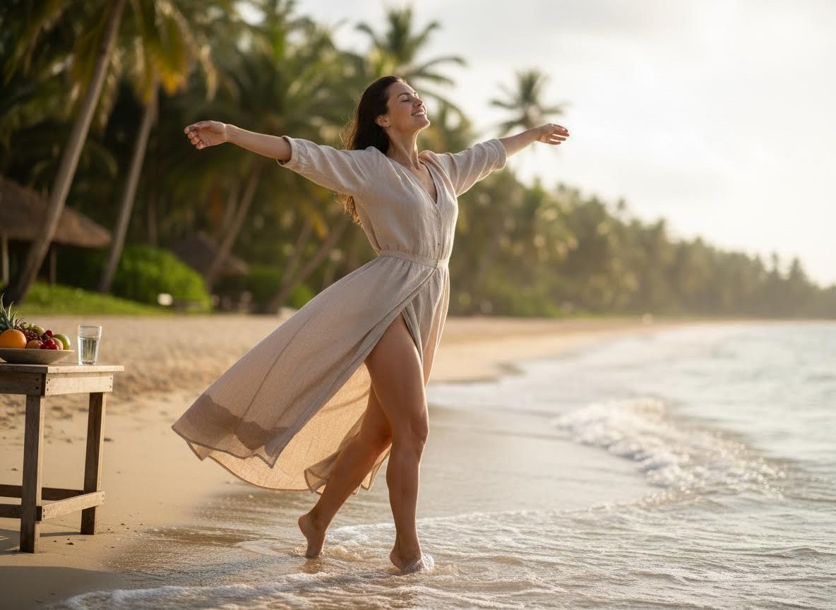 Woman enjoying a tropical beach vacation