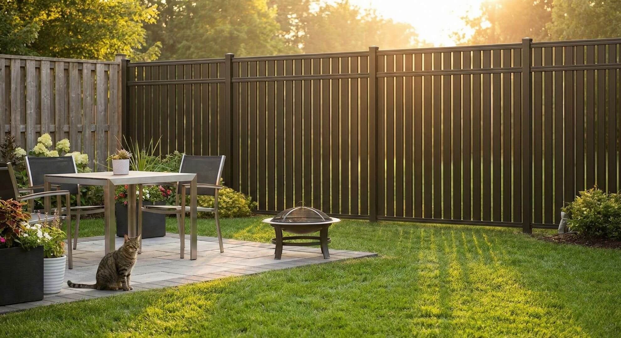new aluminum fence in backyard