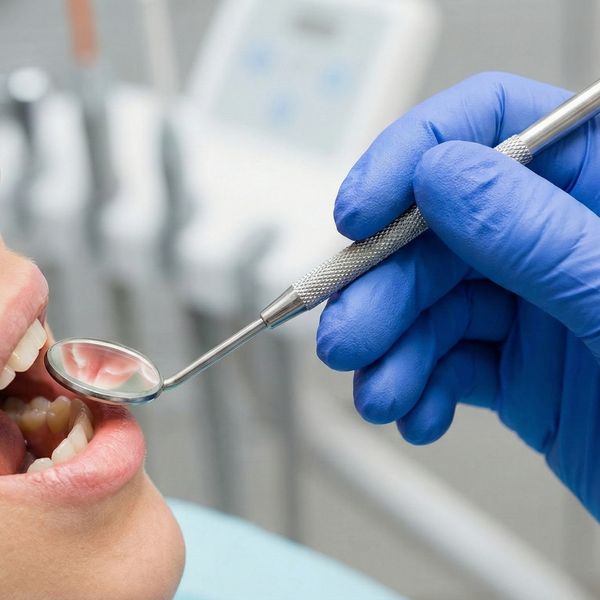 dentist's hand holding a dental mirror