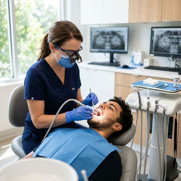 Dentist working on a patient while in the chair