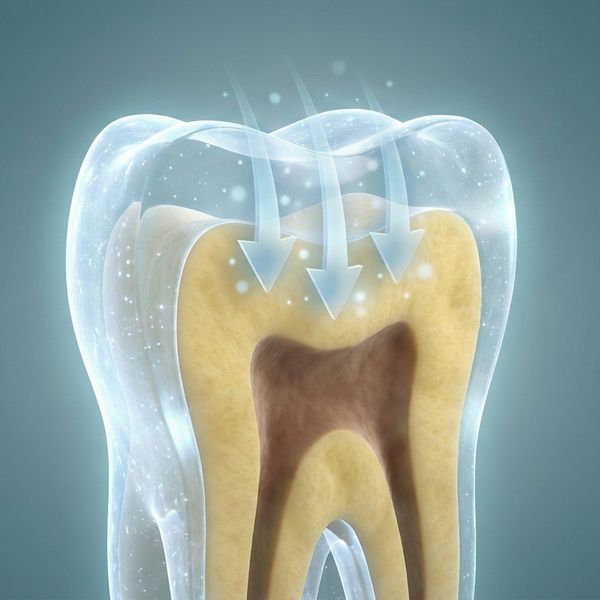 3D medical illustration showing a cross-section of a tooth