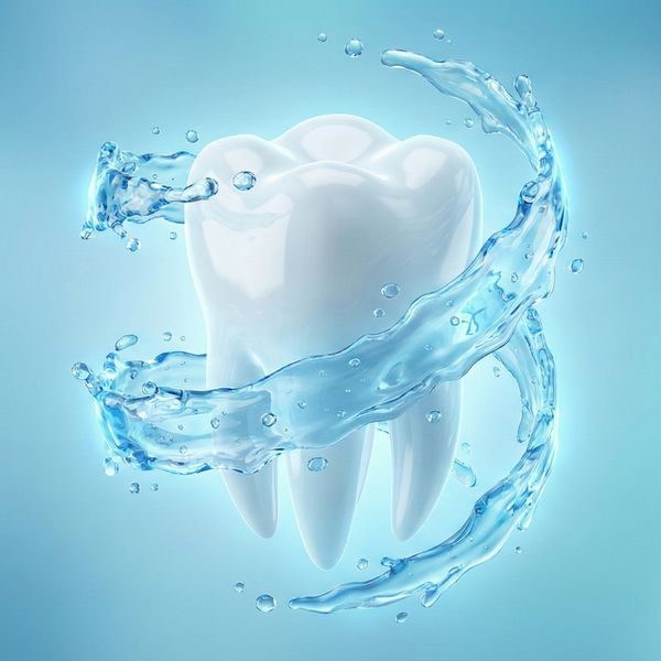 a single tooth with a water splash wrapping around it