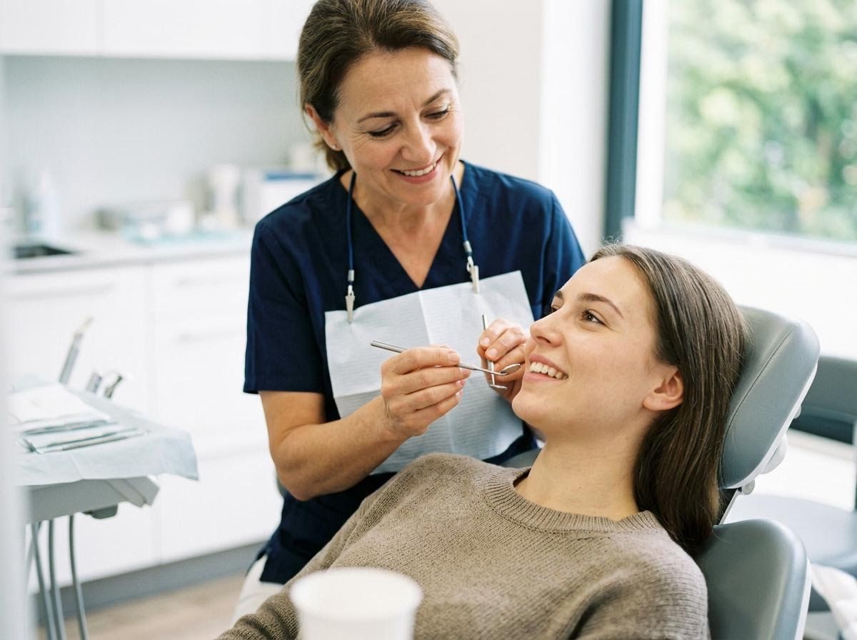 Dentist examining a patient's teeth during a check-up