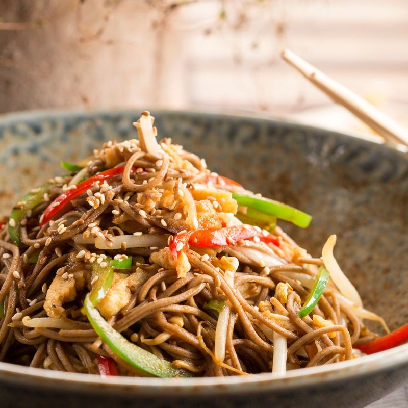 A bowl of shrimp Yaki Soba