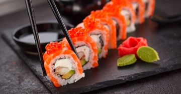 brightly colored sushi roll