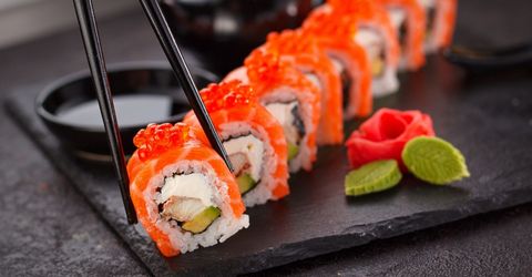 brightly colored sushi roll