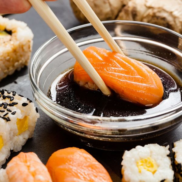 sushi in soy sauce