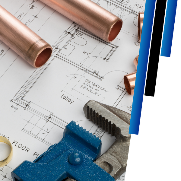 commercial building plan with plumbing pipes