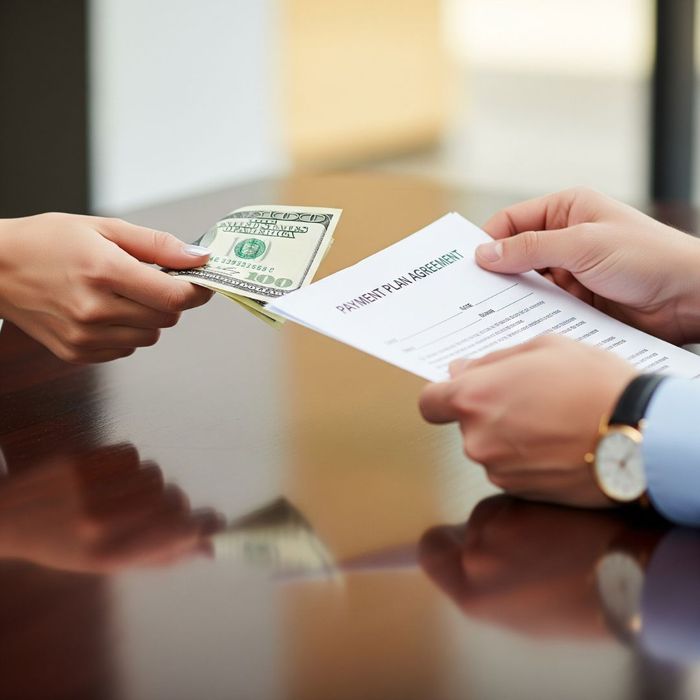 Two hands exchanging money over a document Two hands exchanging money over a document