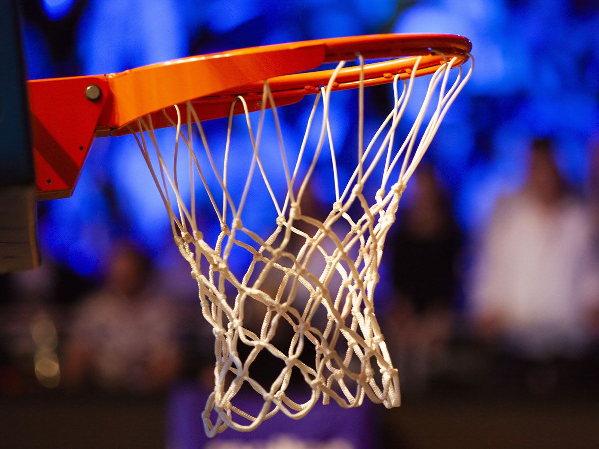 A close-up of a basketball hoop.