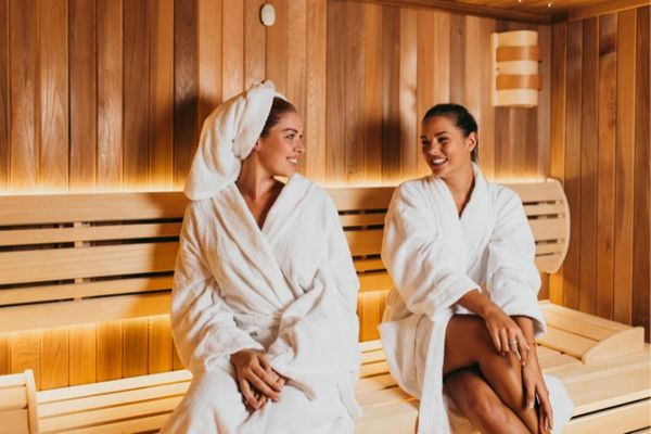 two women in a sauna 