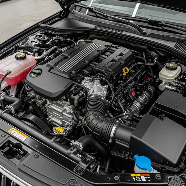 A car's engine bay after being professionally cleaned and detailed. A car's engine bay after being professionally cleaned and detailed.