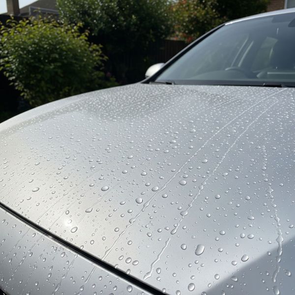 Water beading on a car's surface, showing the protection of a ceramic coating. Water beading on a car's surface, showing the protection of a ceramic coating.