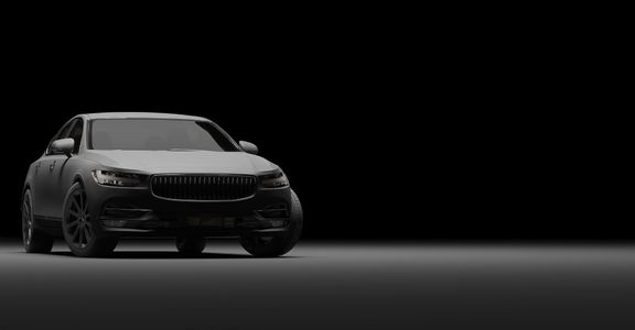 sleek car with window tints parked in dark black room