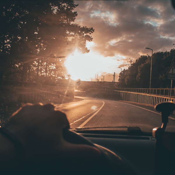 A person driving down the road