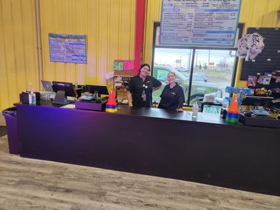 Front desk staff at Jungle George’s indoor playground in Fort Wayne