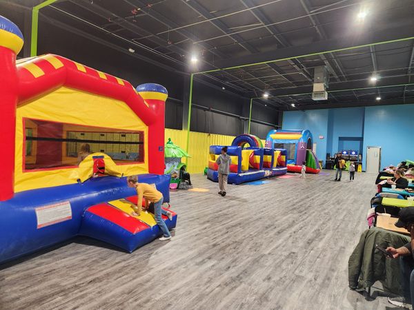 Indoor bounce houses at Jungle George’s indoor playground in Fort Wayne