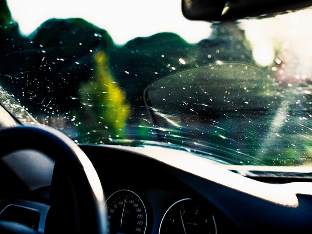 Scratched and pitted car window