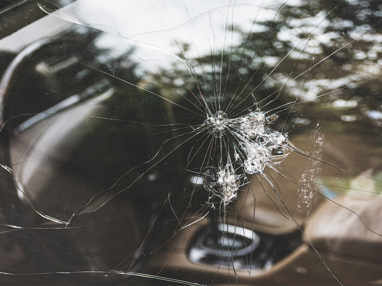 Car with major glass damage Car with major glass damage