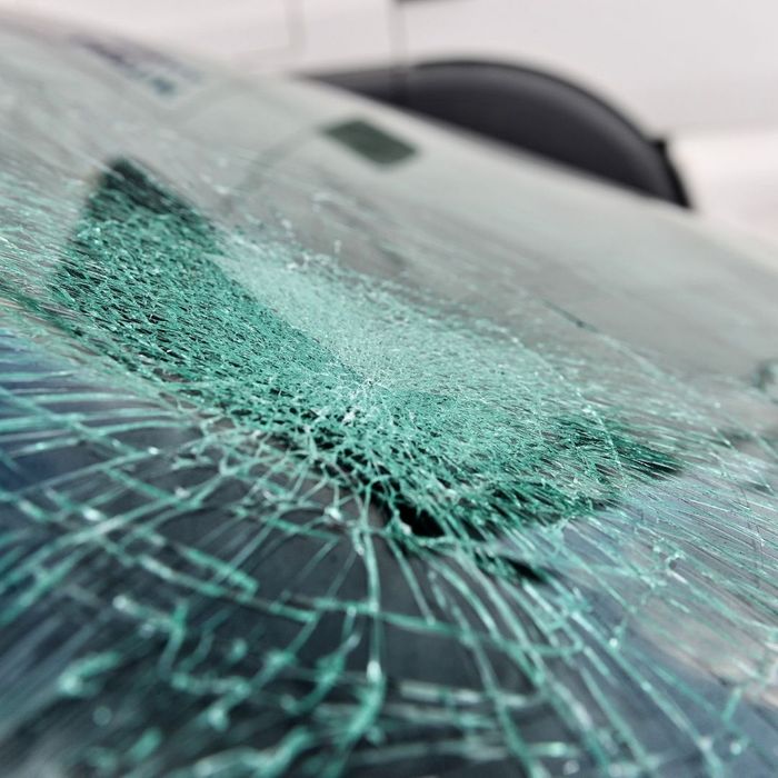A severely damaged windshield