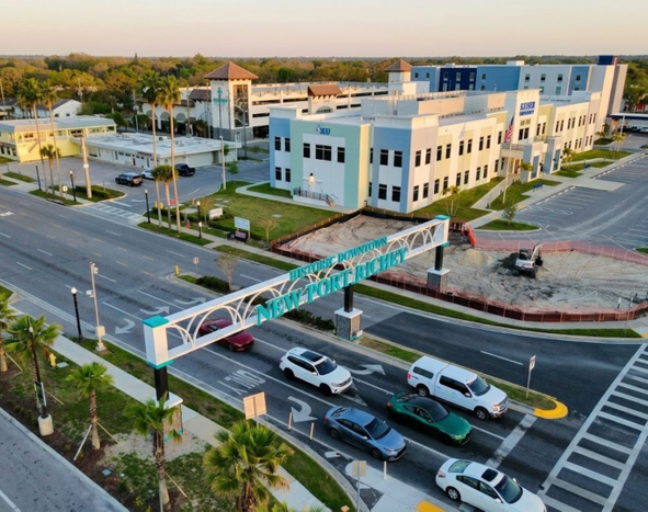 Main Street and US-19 and the Historic Downtown New Port Richey sign, New Port Richey, FL