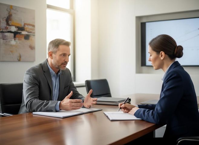 middle class man discussing his case with a lawyer in a board room The Lifecycle of a Criminal Case | Law Office of Brendan Barrett
