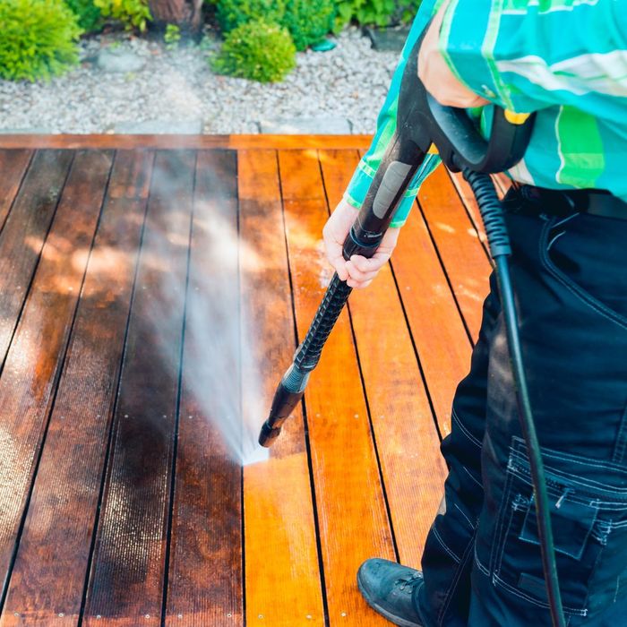 pressure washing a deck