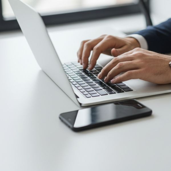 Hands typing on a laptop