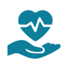 icon of heart with heartbeat hovering over hand