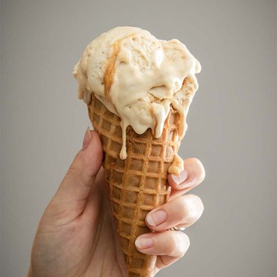 Caramel ice cream in a cone