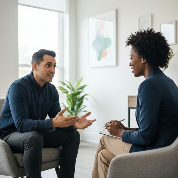 Counselor and client having a productive conversation Counselor and client having a productive conversation
