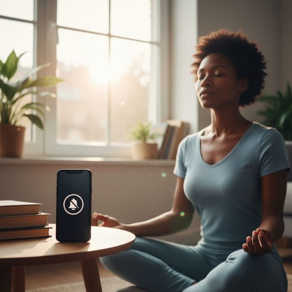 Person meditating calmly with phone on silent mode Person meditating calmly with phone on silent mode