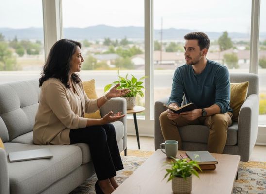 Professional Discussion in a Modern Living Room