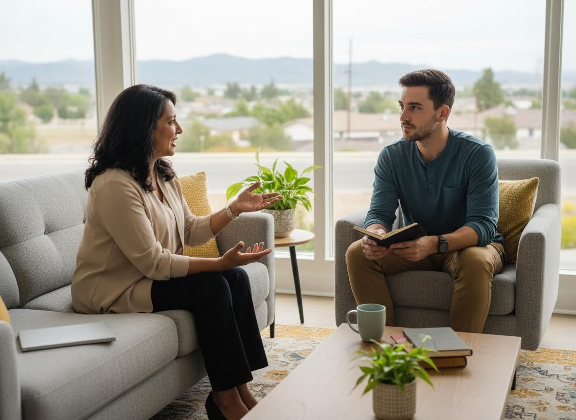 Professional Discussion in a Modern Living Room